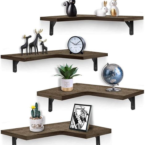 Étagère murale Partner Project Team Two Set de 4 en bois de paulownia carbonisé et fer style chinois moderne 40x29.5cm