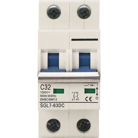 Disjoncteur domestique 2P DC 1000V MCB 32A, interrupteur de protection 6kA, capacité de coupure. (1/5)