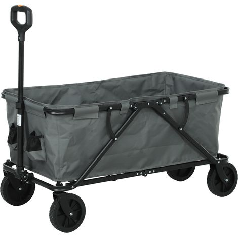 Chariot de jardin pliable 120 kg chargeable bâche amovible 160 L gris foncé