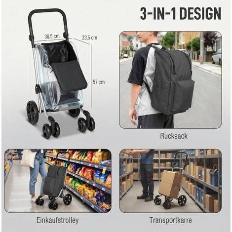 Carrello spesa pieghevole 58x44x100 cm in poliestere grigio scuro, 46 L, salvaspazio – MEUBLIV (1/5)