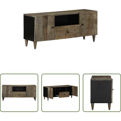 Rangement salon - Meuble TV gris clair 105x33,5x46 cm bois massif de manguier (1/5)
