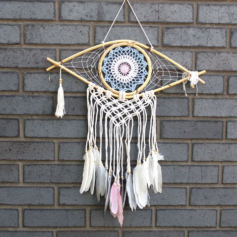 Protection Dream Cather - Med Macrame Eye Bleu/Blanc/Rose- Vendu par 1 (1/3)
