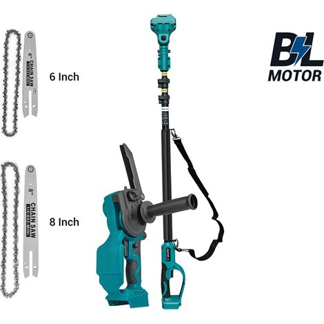 Motosierra inalámbrica 2 en 1 Podadora eléctrica de pértiga, Pértiga telescópica 130-248cm, Sin batería, Guía de 6 y 8 pulgadas