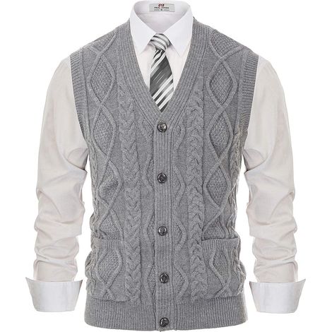Gilet sans manches à col en V pour homme, en maille torsadée. (1/5)