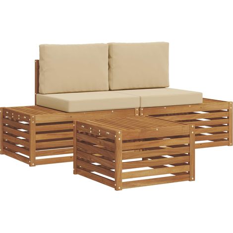 Outdoor Sofa Set with Cushion Natural and Beige 59 x 59 x 37 cm vidaXL