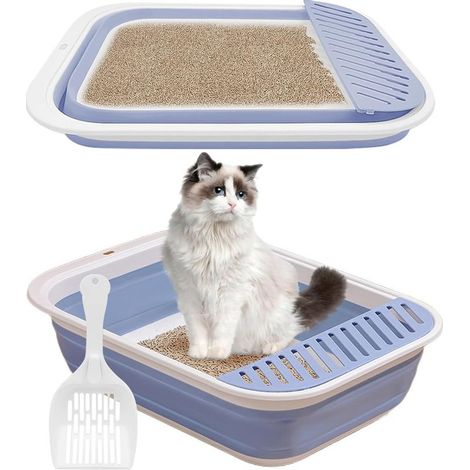 HOXILEELEO - Bac à Litière pour Chat, Grande Maison de Toilette Pliable avec Pelle à Litière, Portable, Entrée Basse, Toilettes de Voyage avec pédale de Sable tombante pour Chats jusqu'aux Chats Plus (1/5)