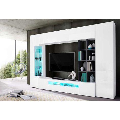 Parete attrezzata con porta TV vetrina colonna pensile bianco antracite Egypt (1/6)