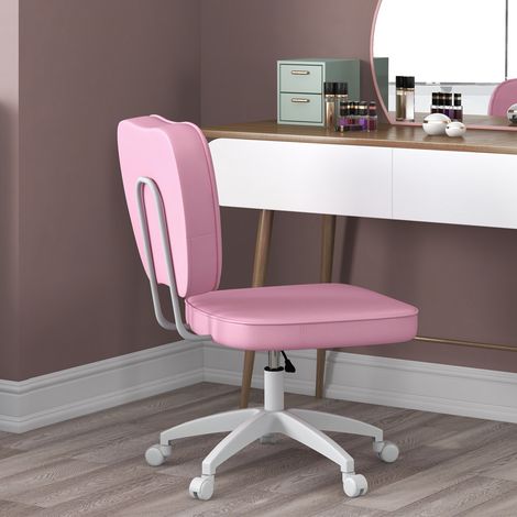Chaise de bureau sans accoudoirs, fauteuil de bureau, hauteur réglable, pivotant 360°, 46 x 59 x 82-92 cm, rose