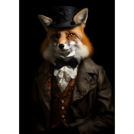Tableau sur toile Renard victorien 100x140cm - Impression sur Toile Murale Décorative - Image imprimée en HD sur Toile - Toile sur Châssis en Bois FSC - Fabriqué en France (1/5)