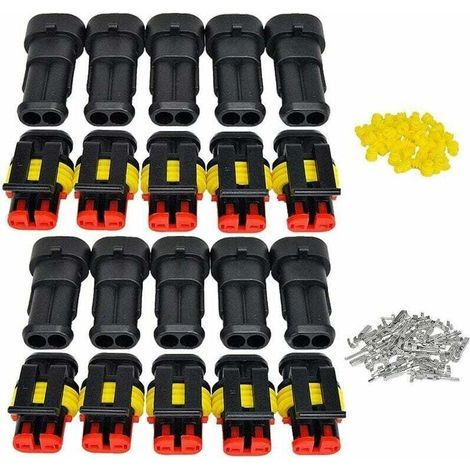 Connettore impermeabile da 12 V, connettore elettrico impermeabile, spina maschio e femmina, terminali da 1,5 mm, connettore per cavi elettrici (2 pin, confezione da 10) (1/3)