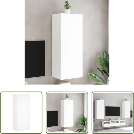Armoire tv murale -  Meuble TV mural blanc 40,5x30x102 cm bois d'ingénierie (1/5)