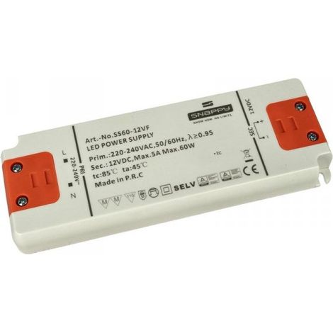Alimentatore Trasformatore Slim 12V 60W 5A 18mm SNAPPY SS60-12VF (1/4)