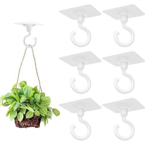 Crochet Plafond, 6 Pièces Crochet Adhésif Plafond, Crochet Plafond Sans Percer, Crochets de Plafond Autocollants Sans Perçage, pour Plantes Suspendue (1/4)