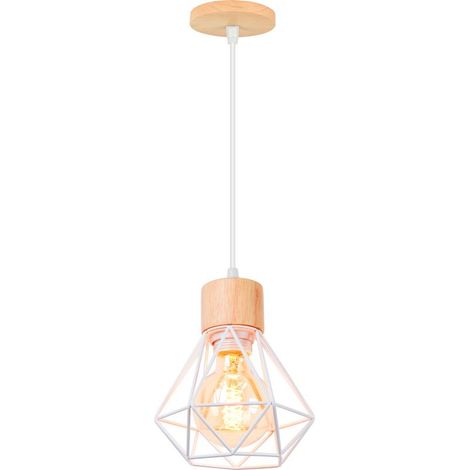 Suspension Luminaire Rétro Lampe À Suspension Vintage Blanc, Plafonnier D'Intérieur Moderne En Métal Et En Bois (1/5)
