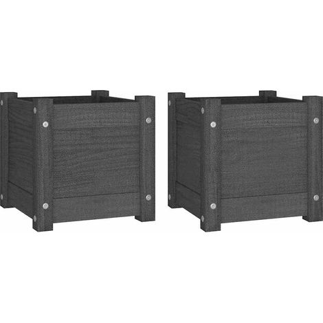 Maison Exclusive - Pflanzkübel 2 Stk. Grau 31x31x31 cm Massivholz (1/5)