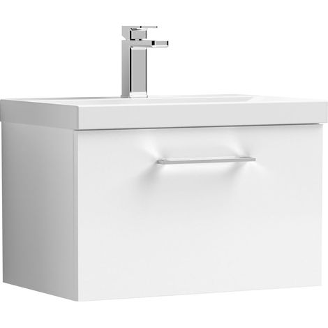 Balterley Bramshall Modern Bathroom 1 Soft Close Drawer Wall Hung Vanity Unit Basin, Gloss White, 600mm (1/4)