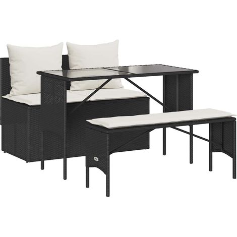 Maison Exclusive - 3-tlg. Garten-Essgruppe mit Kissen Schwarz Pol