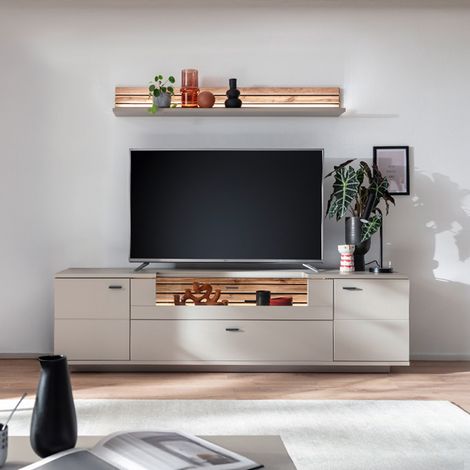 Wohnwand grau LIEZEN-05 modern in Eiche 2-teilig inkl. Beleuchtung (1/5)