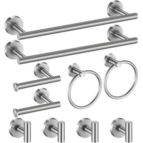 BARKBUSTERS Ensemble d'accessoires de salle de bain 10 pièces , 2 barres porte-serviettes , 2 porte-papier toilette , 2 anneaux porte-serviettes , 4 crochets pour peignoir , acier inoxydable , fixatio (1/4)