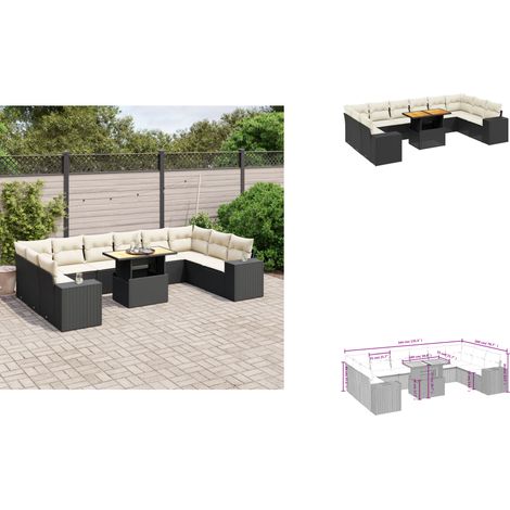 11-tlg. Garten-Sofagarnitur mit Kissen Schwarz Poly Rattan - Gartenmöbel Set - PE-Rattan Möbel - Outdoor Lounge - Gartenlounge - Terrassenmöbel (1/3)