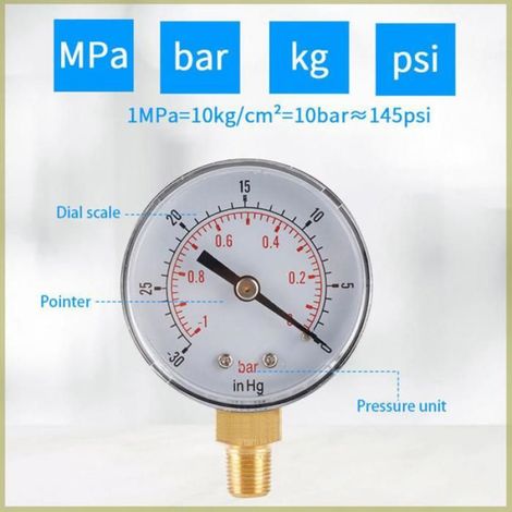 Cocosity Gauge de pression Manomètre Baromètre 1/8 BSPT, Manomètre à Vide, Manomètre d'huile, Manomètre outillage pneumatique (1/4)