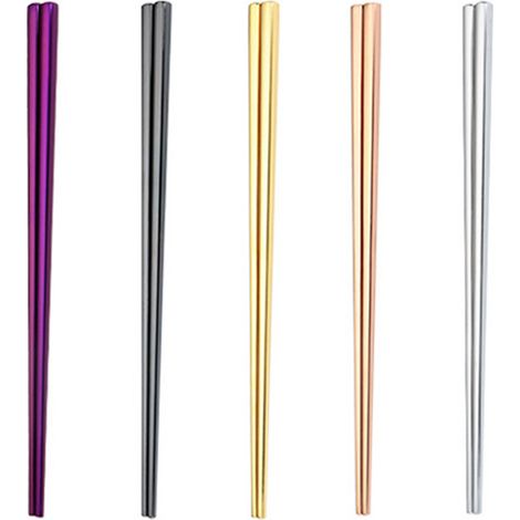 Baguettes En Acier Inoxydable - 23 5 Cm - Non Glissantes Carrées - Lavables En Lave-Vaisselle - Pour Cuisine Asiatique - 5 Paires (1/5)
