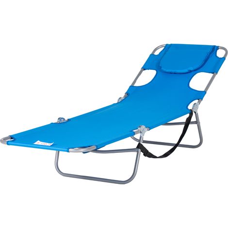 Foldable Sun Lounger Reading Hole - Blue (1/5)