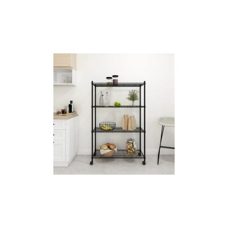 Étagère de rangement 4 niveaux et roues 90x35x137 Noir 200 kg (1/5)