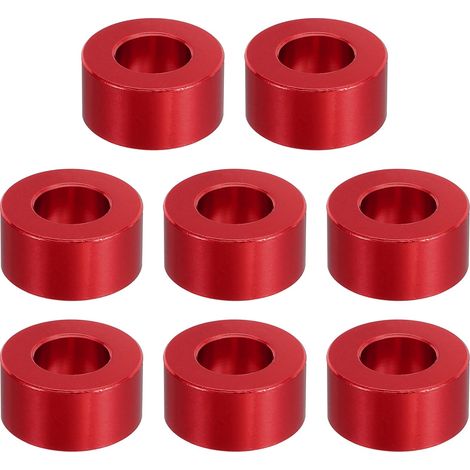 Entretoise en Aluminium, 8 Pcs Métal Entretoises Aluminium 10,5mm ID x 20mm OD x 10mm L Vis d'Espacement en Aluminium Ronde pour 2/5" ou M10 Vis à Boulons, Rouge (1/5)