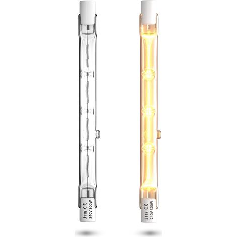 300W 118mm R7s Ampoule Halogène Dimmable r7s linéaire Blanc Chaud 2800K 5900lm projecteur crayon AC220-240V pour l’éclairage de maison, travail, sécurité, lampadaire, etc (2pcs)