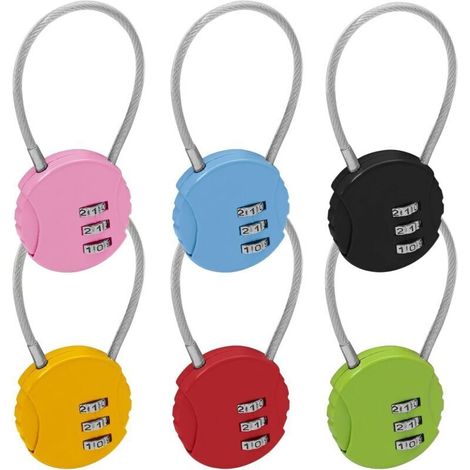 Lot de 6 cadenas à combinaison à 3 chiffres - Cadenas étanche pour l'extérieur - Mini cadenas à combinaison pour bagages, casiers scolaires, sacs à dos, boîtes à outils et rangement - 6 couleurs (1/5)