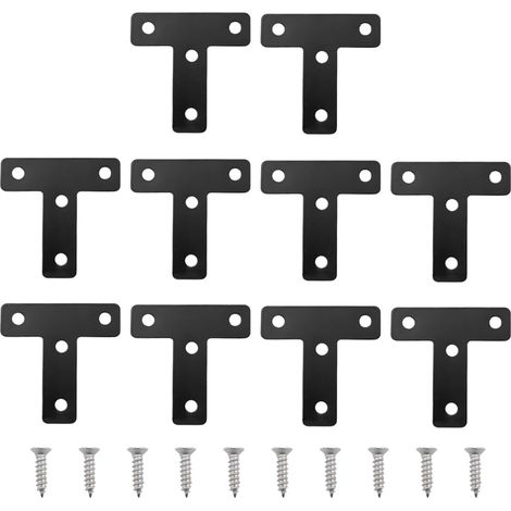 Packung mit 10 flachen Edelstahl-Eckwinkeln, Möbelreparaturplatte, T-förmiger Flachverbinder, 50 x 50 x 1 mm (1/5)