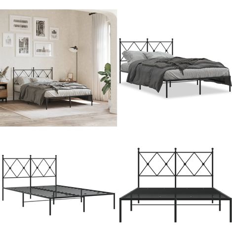 Cadre de lit métal sans matelas avec tête de lit noir 120x190cm - Cadre De Lit - Lit Double - Lit Metal - Lit Avec Têtedé Lit - Sommier - Home & Living (1/5)