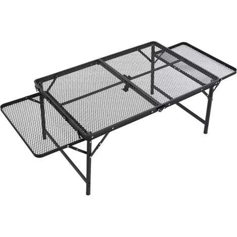 Table de camping pliante en métal avec plateau en maille, table de pique-nique portable pour fêtes et barbecues en extérieur (1/5)