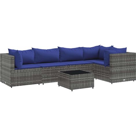 vidaXL Set Divani da Giardino 6 pz con Cuscini in Polyrattan Grigio (1/5)