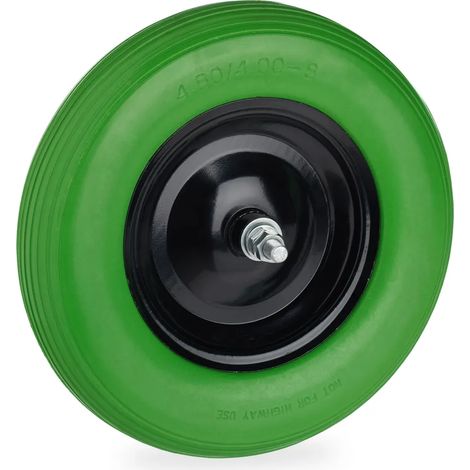 Roue de brouette 4.80 4.00-8 - caoutchouc - jante acier - avec essieu - increvable - 120 kg - vert-noir (1/5)