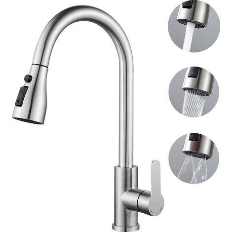 Miscelatore Cucina Estraibile Argento 3 Modalità Getto Lavello (1/5)