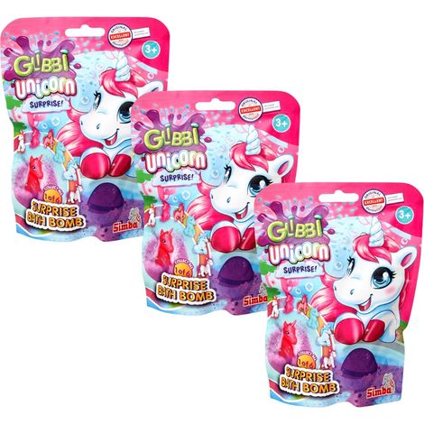 Glibbi Unicorn Surprise, confezione da 3 bombe da bagno con assortimento casuale, giocattolo per vasca da bagno a partire dai 3 anni in su (1/5)