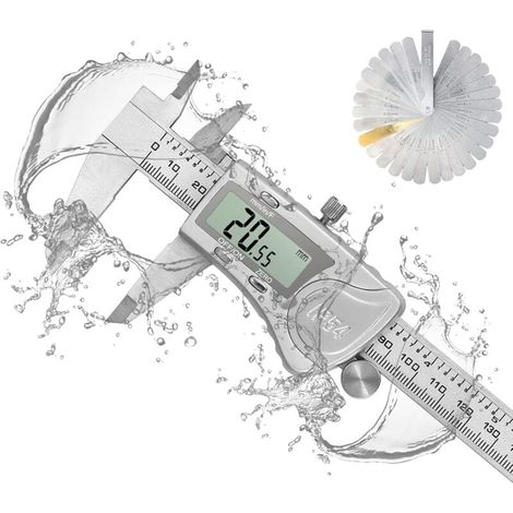 Pied à Coulisse Numériques Digital Etanche + 32PCS Feeler Gauge, 150 mm/ 6 Pouces Calibre Electronique en Acier Inoxydable Fractions/Inch/Métrique, Outil de Mesure Métrique (1/5)