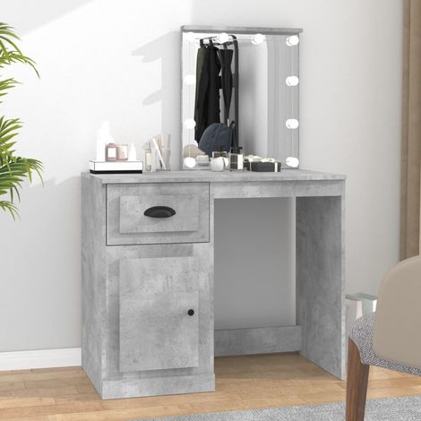 Coiffeuse Table de maquillage Coiffeuse Maquillage avec LED gris béton 90x50x132,5 cm bois d'ingénierie CVW61323 (1/5)