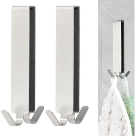 Pièces Crochet Douche, Porte Serviette Paroi de Douche Verre, Double Face Allongés avec Coussinet EVA, Crochet Paroi Douche en Inox pour Porte en Verre de Salle de Bain 5–10 mm (Argenté x 2) (1/5)