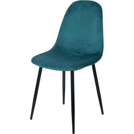 Chaise en velours bleu canard et pieds métal noir (1/3)