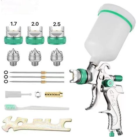 Pistolet à peinture professionnel haute pression Kit de pistolet à air comprimé Alimentation par gravité Pistolet à peinture pneumatique HVLP 600CC 1.7MM/2.0MM/ 2.5MM 3 buses de taille (1/4)