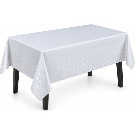 Nappe imperméable en toile cirée, 300 x 140 cm, rectangulaire, PVC/textile - motif damassé blanc, élégante et résistante (1/5)