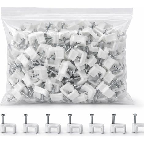 Attaches en plastique blanc pour câble électrique avec câble, clips, câble, téléphone, télévision par Internet 50 pièces 4 mm (1/5)