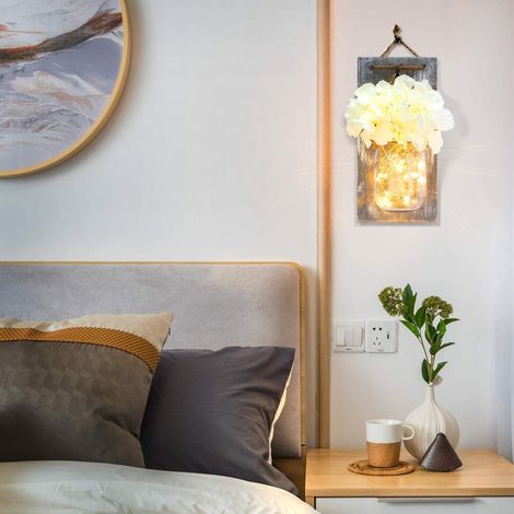 Applique murale Mason Jar avec télécommande, décoration murale rustique pour chambre à coucher, applique murale suspendue à piles avec guirlandes lumineuses LED pour décor de ferme, taille du tableau (1/4)