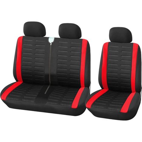 Housses de siège de fourgonnette, housses de siège de voiture simples et doubles pour siège conducteur simple et siège passager double Housses de siège 2 + 1, imprimé à rayures 3D (rouge) (1/5)
