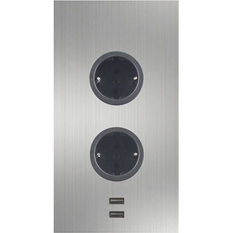 Caressi Ecksteckdose 2ST220 - Steckdose 2fach mit 2x USB für die vertikale Montage in einer Ecke, Edelstahl 230V (1/5)