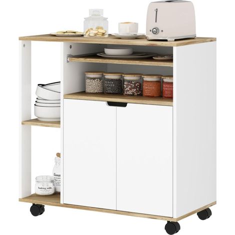 Rollender Küchenwagen mit Stauraum, Schrank, verstellbare Regale, für Küche, Wohnzimmer, Esszimmer, Weiß (1/5)