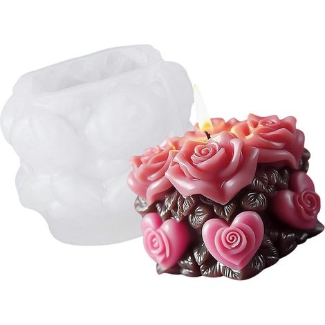 Moules en silicone en forme de rose en relief, outil de cuisson pour la fabrication de bougies et de savons, décoration de mariage et de maison, multicolores (1/5)